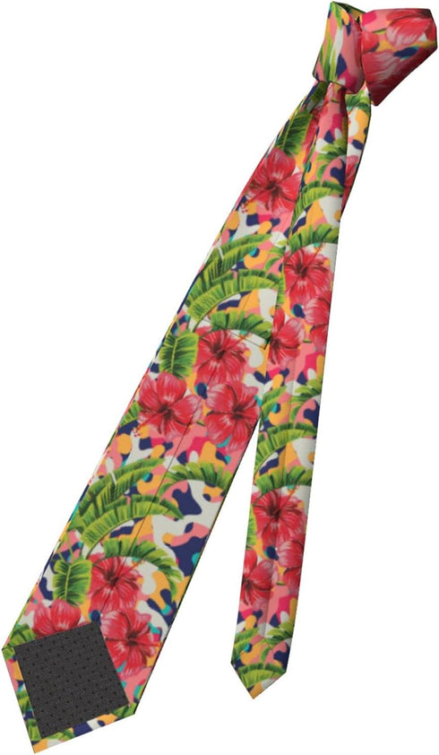Hawaii Mens Tie Tropical Floral Palm Leaves Camo Necktie,Fun Print Woven Slim Neck Ties for Men...
