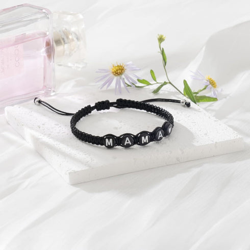 Personalized Name Bracelets for Family Sisters BFF Grandmother Mother Little Sister Bracelet with Letters and Numbers Black Rope Woven Adjustable ...