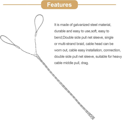 MECCANIXITY Cable Pulling Grip for Light & Heavy Cable(d:6-9mm,Silver) 33cm,1.1FT Wire Mesh Puller Socks Grip Double Head Galvanizing Steel Wire G...
