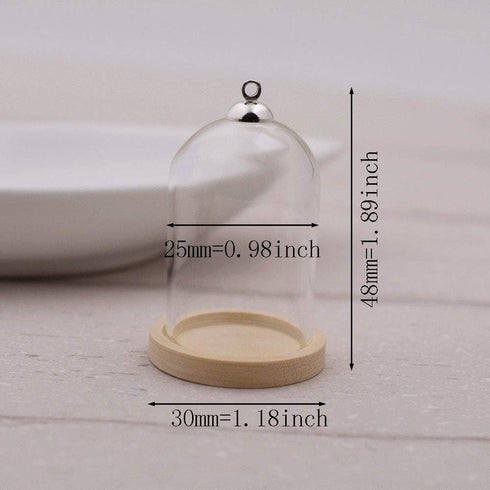 10 pieces glass dome with Wooden base glass vial pendant with Wood hollow glass Cabochons charms (38x25mm mixed color)...
