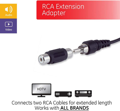 GE 2-Pack RCA Coupler Adapter, Female-to-Female, Audio Video RCA Cable Connectors, Composite Component Extender Barrel, Connect Cables to Extend L...