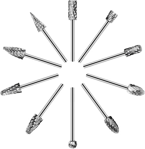 Carbide Burr Set compatible with dremel, HARDELL Double Cut Tungsten Carving Burr Bits, 1/8" shank 10PCS Rotary Tool Accessories for Woodworking, ...