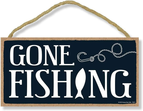 Honey Dew Gifts Fishing Decor, Gone Fishing 5 inch by 10 inch Hanging Wall Decor, Decorative Wood Sign, Gifts for Men, 75812...