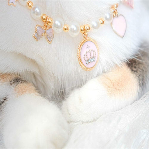 Fashion Pet Necklace Cat Pearl Crown Collar Accessories Ornaments Pet Cat Teddy Collar Pearl Jewelry Collar...