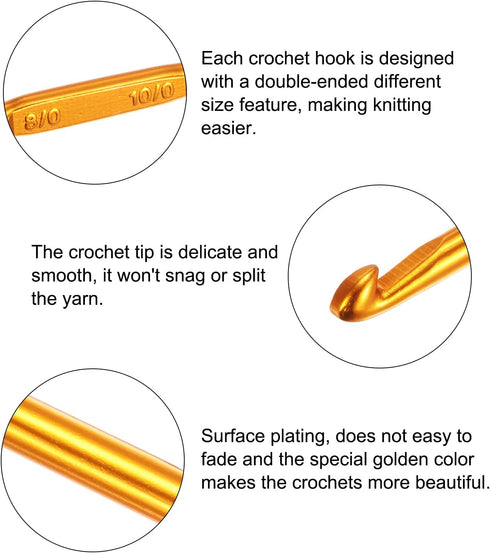 uxcell Double End Crochet Hooks 2/0 to 10/0 Aluminum Golden Tone Knitting Needles Crocheting Stitch for DIY Weave Craft Yarn 10Pcs......