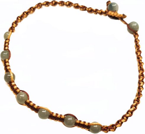 Infinityee888 Jade Anklet yellow brown adjustable woven cord Feng Shui for Men,Women Ankle Bracelet-AK02YB...
