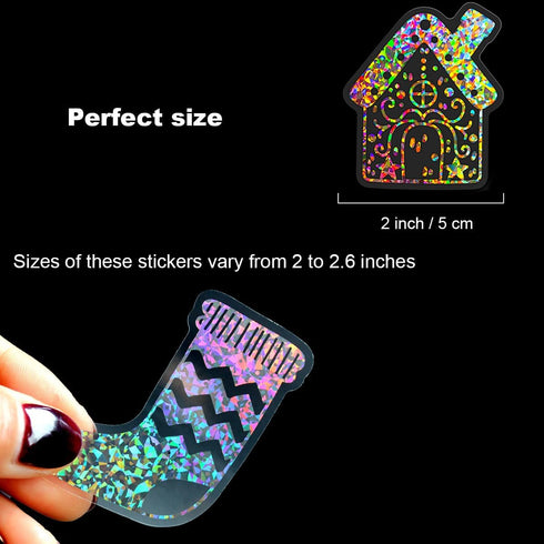 Holographic Christmas Stickers Glitter Silver Transparent Waterproof Decoration Sticker for DIY Scrapbooking Supplies crafts Phone Case Water Bott...