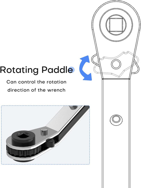 HVAC Service Wrench, Refrigeration Wrench Set 3/8" 5/16" 3/16" 1/4" Ratchet Curved Wrench Tool with 2 Hex Bit Adapter Kit UIInosoo for Air Conditi...