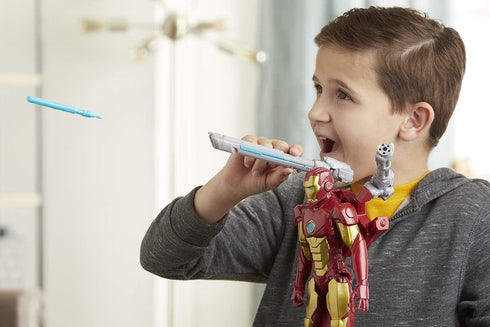 Avengers Marvel Titan Hero Series Blast Gear Iron Man Action Figure, 12-Inch Toy, with Launcher, 2 Accessories and Projectile, Ages 4 and Up, Red...