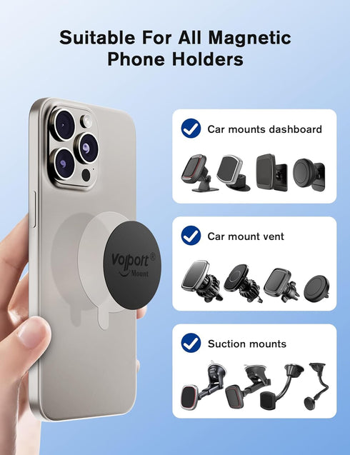 volport Mount Metal Plates Replacement 6pcs for Magnetic Phone Magnet Car Mount, 3M Strong MagicPlate Metal Disc Sticker Adhesive Round for Magnet...