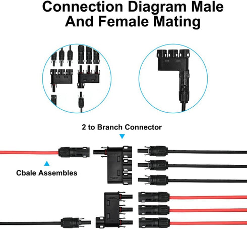 Solar Branch Connector 50A,DC1500V IP68 Waterproof 3 to 1 Y Connectors for Parallel Connection Between Solar Panels (1 Pair M/FFF + F/MMM)...