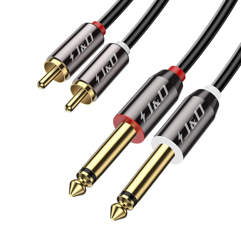 J&D 1/4 to RCA Cable, Gold Plated Copper Shell Heavy Duty 2X6.35mm TS to Dual RCA Stereo Audio Interconnect Cord for AV Receivers, Speakers, Home ...