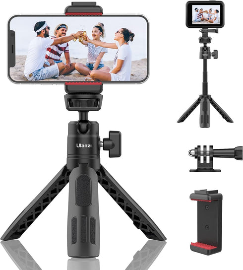 ULANZI M12 Extendable Selfie Stick for Gopro, Portable Vlog Cell Phone Tripod Stand with Phone Mount and Gopro Adapter, Mini Hand Grip Compatible ...