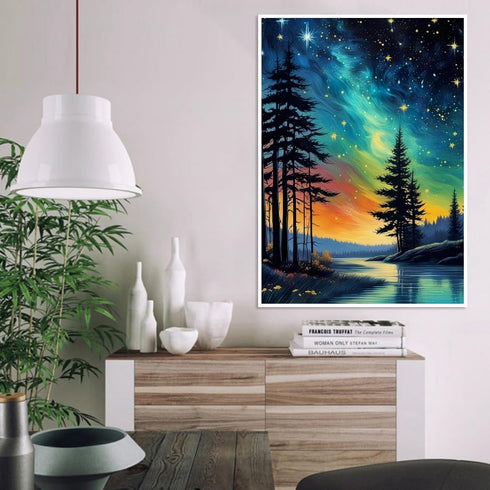 UNIQUORS Paint by Number for Adults Scenery on Canvas without Frame, Paint by Numbers Kit Moon Stars Trees, DIY Landscape Oil Painting for Gift Ho...