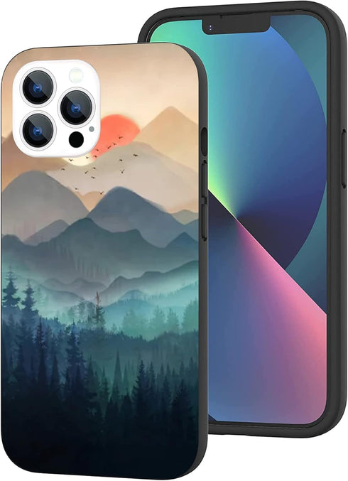 Compatible with iPhone 12 Case iPhone 12 Pro Case, Mountain Landscape Sunrise Aesthetic Mountain Sunset iPhone Case for Girls Women Cute Shockproo...