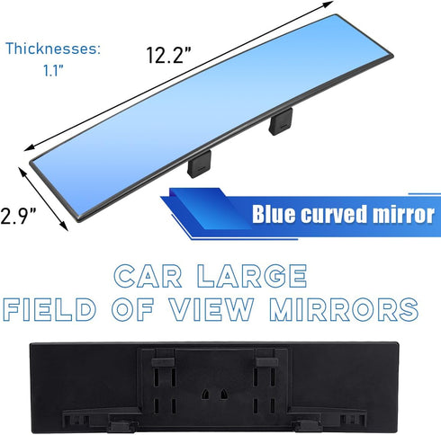 Car Rearview Mirror, 12 Inch Anti-Glare Panoramic Convex Rear View Mirror, Automotive Interior Extended Clip-on Wide Angle Rearview Mirror, Univer...