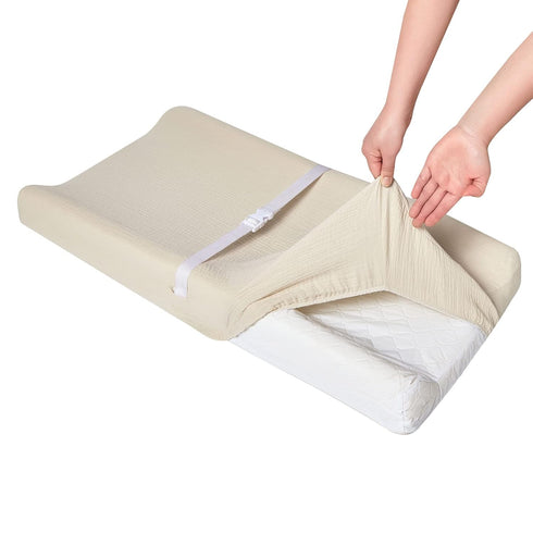 Solid Muslin Changing Table Pad Cover Cradle Sheet, Fits 32"/34''x16" Contoured Diaper Changing Pad, Ultra Soft Cozy Muslin Cotton Changing Table ...
