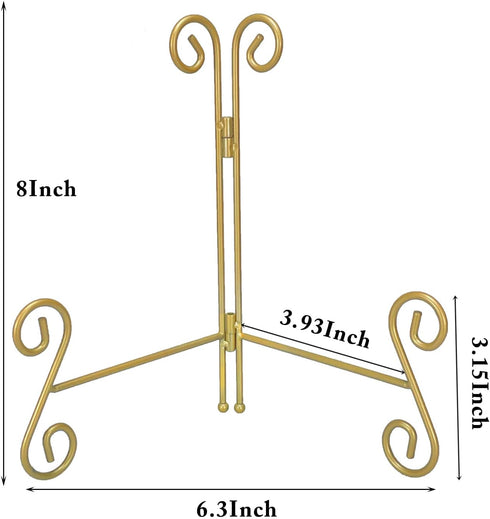 Plate Stand 8 Inch Gold Display Plate Holder, Collapsible Iron Plate Stands for Display, Folding Display Easel for Photo, Pictures, Decorative Pla...