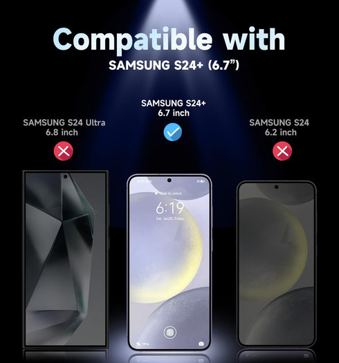 MAGIC JOHN 2 Pack for Samsung Galaxy S24 Plus/ S24+ (6.7 inch) Tempered Glass Screen Protector, Auto Dust-Elimination Installation, Bubble Free, H...
