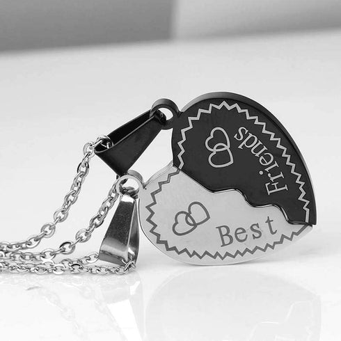 MJartoria BFF Necklace for 2, Best Friend Necklaces Split Heart Silver Black Best Friends Forever Pendant Friendship Necklace Jewelry Birthday Gif...