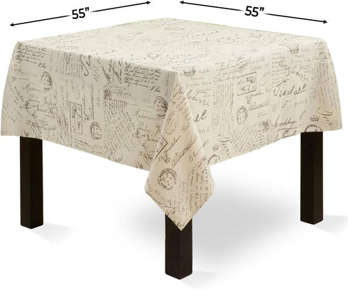 SARO LIFESTYLE Vintage Script Print Design Tablecloth, 55" x 55", Natural...