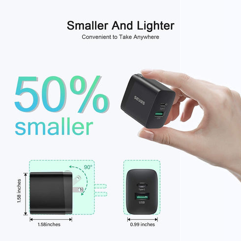 USB C Charger, Seyas 18W Wall Charger 2 Port Power Delivery Fast Charger Power Adapter Foldable PD Charger for iPhone/iPad/Airpods/Pixel/Galaxy/Sw...