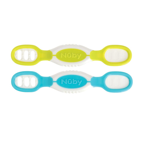 Nuby Dip & Scoop Spoons - (2-Pack) Baby Led Weaning Spoons for Babies - 6+ Months - Aqua and Yellow...