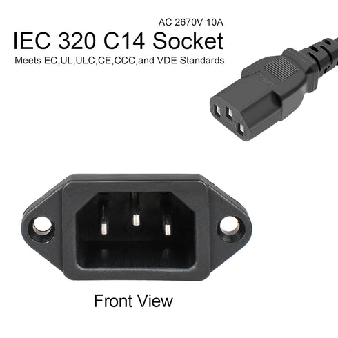 QTEATAK 3 Pack Screw Mount 3 Pins Inlet Power Plug Socket IEC320 C14 AC 250V 10A by QTEATAK...