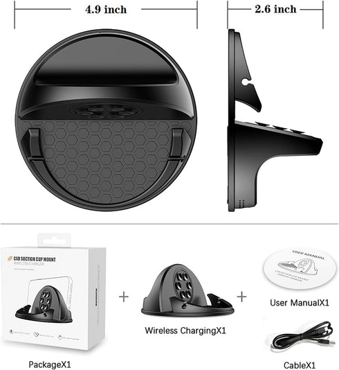ANNSKIN Wireless Car Charger Mount 15W Fast Charging Phone Holder Silicone Anti-Slip Phone Stand Compatible with Smart Phones iPhone Samsung GPS D...