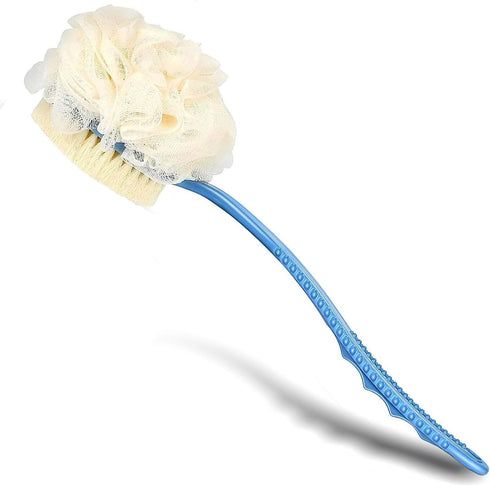 2in1 Shower Brush with Loofah - Long Handle Back Scrubber Brush Exfoliating Skin Bath Mesh Sponge Back, Body, and Feet, Soft Massage Bristles for ...