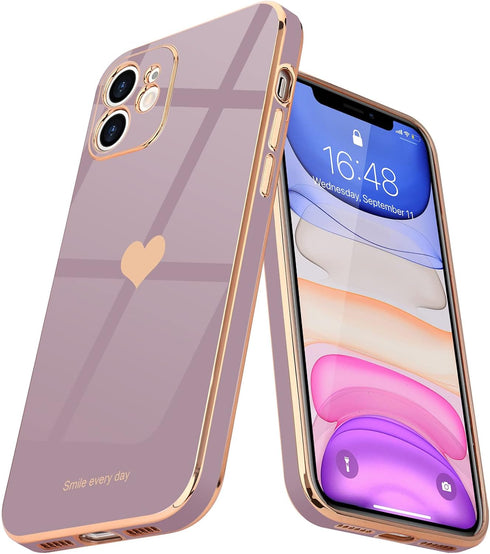 Teageo Compatible with iPhone 11 Case for Women Girl Cute Love-Heart Luxury Bling Plating Soft Back Cover Raised Full Camera Protection Bumper Sil...