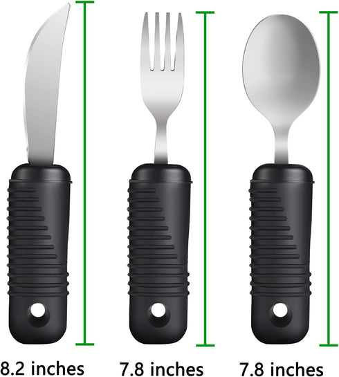 YPC Adaptive Utensils,Easy Grip Silverware,Built-Up Fork,Spoon and Rocker Knife for Adults,Elderly,Arthritis,Tremors and Parkinsons,3 Piece Set...