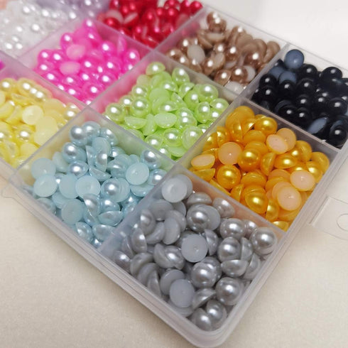 Chenkou Craft 900pcs Assorted 15 Colors 8mm immitaton Half Pearl Bead Flat Back Gem Scrapbook Craft DIY Beads Nail Art+ Plastic Box (8mm)...