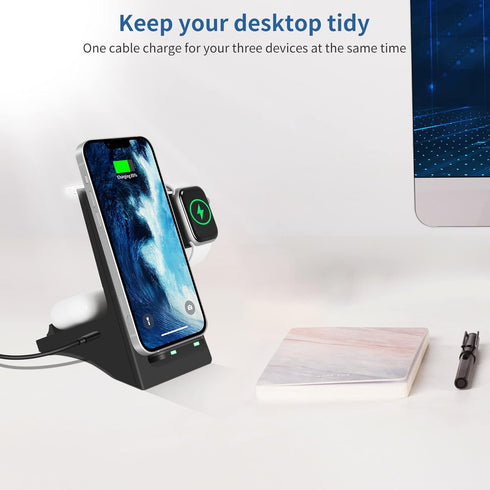Wireless Charger, 3 in 1 Wireless Fast Charging Stand Dock for Apple Watch 6/5/4/3/2, Airpods 2/Pro, iPhone 13/13 Pro/13 Pro Max /12/11/Pro/Pro Ma...