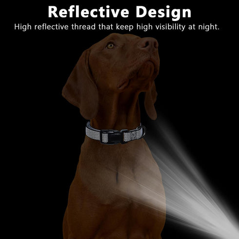 2 Pack Reflective Dog Collars, Classic Adjustable Soft Neoprene Padded Breathable Nylon Pet Collar for Small, Medium and Large Dogs (Black/Orange,...