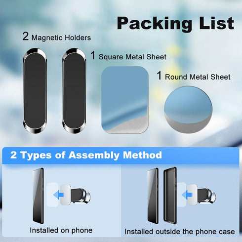 2PCS Magnetic Phone Car Mount with Metal Plates, Car Phone Holder, Universal Mobile Phone Automobile Cradles for Dashboard Air Vent, Suitable for ...