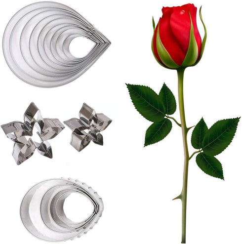 18pcs Gumpaste Flower Mold Austin Rose Petal Calyx Leaf Cutter Set Sugarcraft Fondant Modelling Tools for Cake Decorating, Chocolate, Soap, Gum pa...