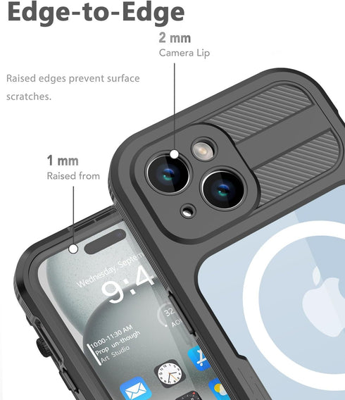 Design for iPhone 15 Case Waterproof 6.1‘’, Full Body Protective Shockproof Dustproof Phone Case for iPhone 15 - with Screen Protector (Black)...
