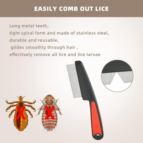 Flea Comb, Dandruff Comb, Multifunction Stainless Steel Fine Tooth Comb Nit Removal Hair Comb Cat Dog Pet Grooming Scalp Flea Comb, Easy to Hold...