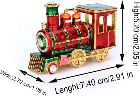 Mini Steam Train Jewelry Trinket Box Hinged Enameled Crystal Ornaments Gift for Home Decor...