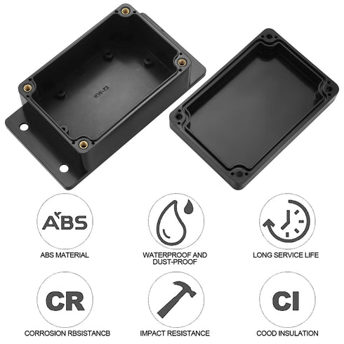 Electronic Project Box, 2pcs IP65 Waterproof Junction Box, ABS Plastic Black Electrical Boxes, Electric Project Case Enclosure Box with Fixed Ear ...