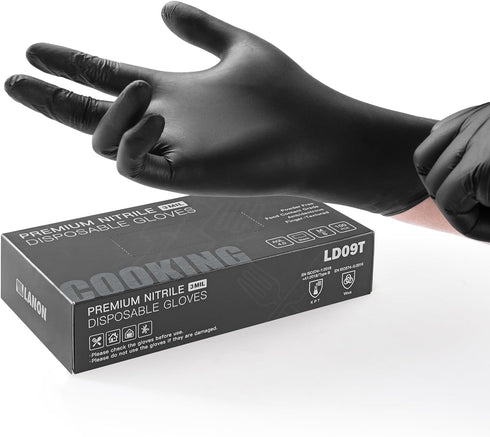 LANON Food Safe Disposable Nitrile Gloves, Latex-Free, Powder-Free, Silicone-Free, Textured Fingertips, Cooking, Black?Small...