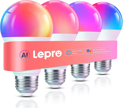 Lepro B1 AI Smart Light Bulbs - WiFi & Bluetooth RGBWW Color Changing LED Bulb Compatible with Alexa & Google Assistant, AI Generated Lighting LLM...