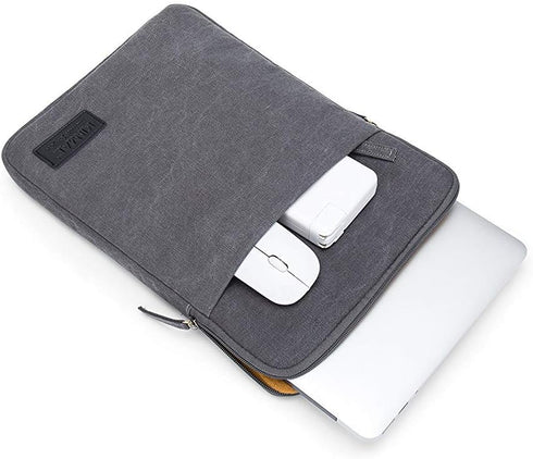 Kinmac Grey Canvas 360° Protective Vertical Style Waterproof Laptop Sleeve with Pocket for iPad 12.9",MacBook Air/Pro 13" and 12.5 inch-13.3 inch ...