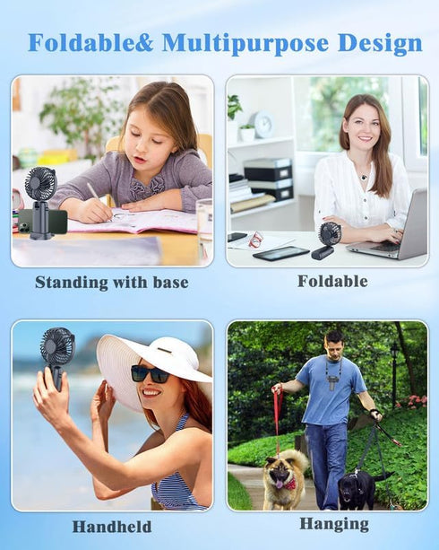 Mini Fan,Small Hand Fan with Pedestal,USB Battery Powered Eyelash Folding Lanyard Silent Cordless Fan,Handheld/Neck/Desk 3 in 1 Personal Fan,Porta...