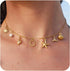 Gold Initial Charm Necklaces for Women, Boho Surfer Beach Letter Necklace 14K Gold Plated A-Z Pendant Alphabet Choker Necklace Personalized Monogr...
