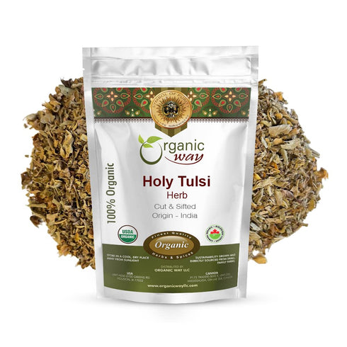 Organic Way Holy Tulsi/Holy Basil Herb Cut & Sifted (Ocimum Tenuiflorum) - Organic & Kosher Certified | Raw, Vegan, Non GMO & Gluten Free | USDA C...