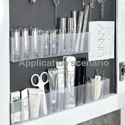 6PCS Mini Wall Mount Storage Box, 6 Compartment Transparent Plastic Makeup Brush Lipstick Holder Self-Adhesive Pen Holder Makeup Organizer for Hom...