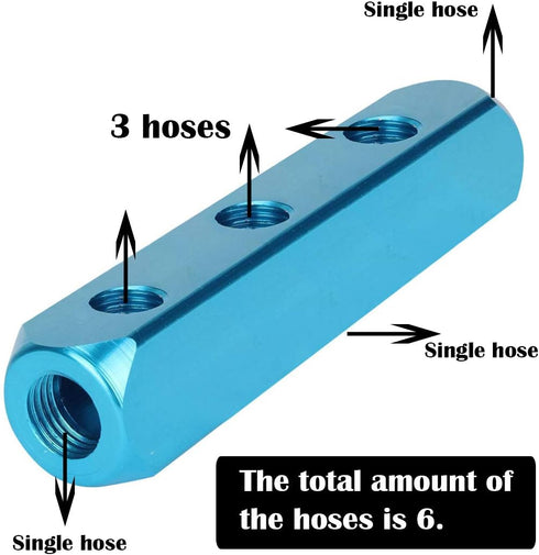 Beduan 1/4" 3 Way 6 Port Aluminum Air Hose Inline Manifold Block Splitter, Pneumatic Air Compressor Manifold Fitting...