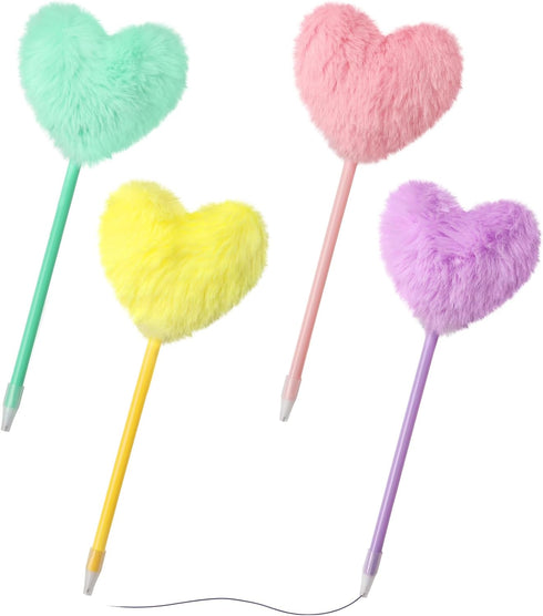 Pom Pom Ballpoint Pen 4 Pack Heart Shape Puffy Pens Fluffy Pen for Girls Colorful Fuzzy Pens Ballpoint Pens for School,Office and Party Supplies...